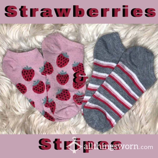 Strawberries & Stripes Ankle Socks