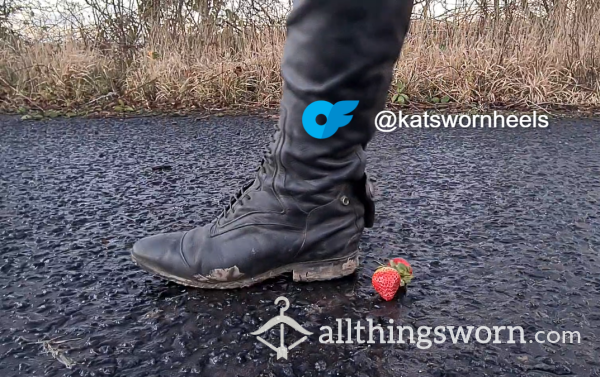 Strawberry Walkover Crushing In Well Worn Dirty Riding Boots
