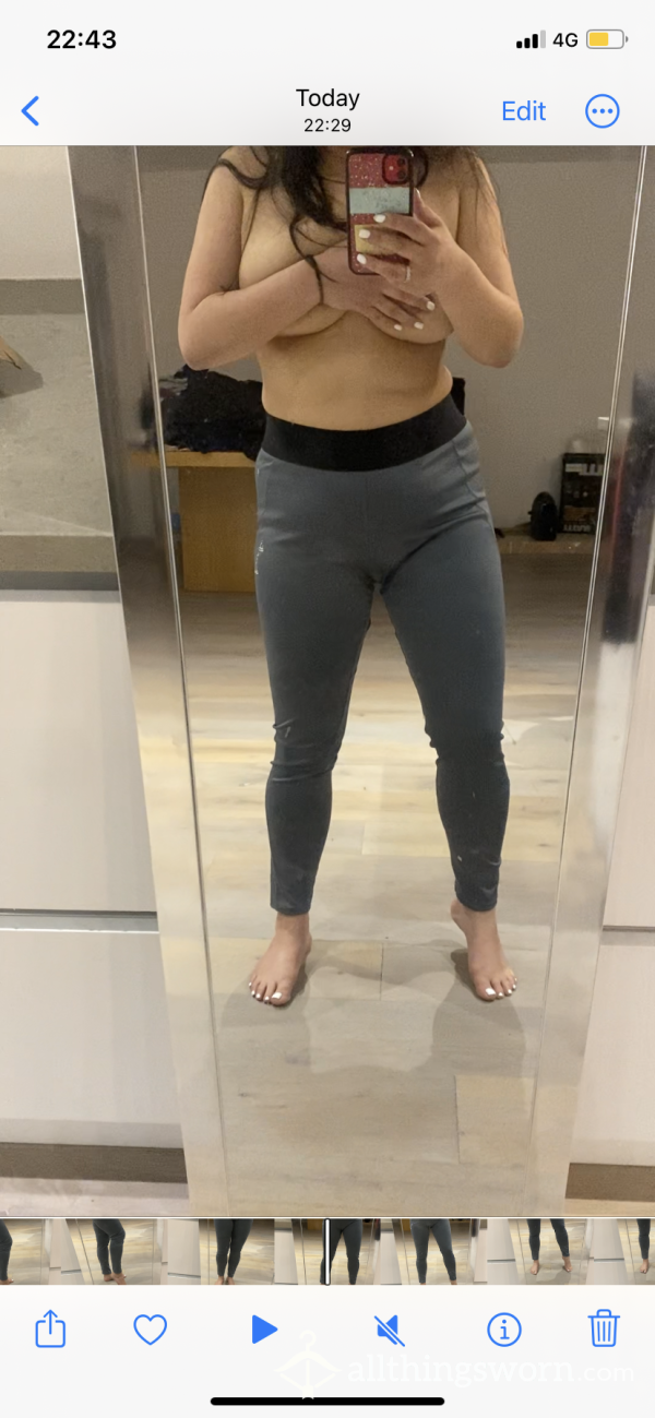 Stretchy Smooth Worn Gym Leggings. One Day Wear. Free Pic And Video