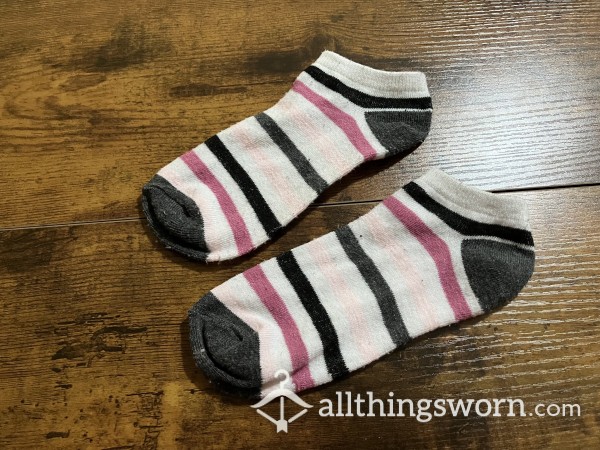 Striped Ankle Socks - Includes US Shipping & 24 Hour Wear - Light And Dark Pink - Cream - Gray