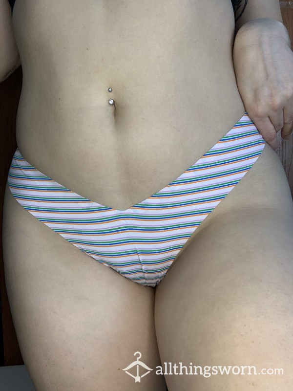 Striped Nylon Blend Thong Panty