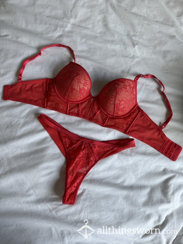 STRIPPER Bra & Panties Sexy Orange Lace Lingerie Set 💋