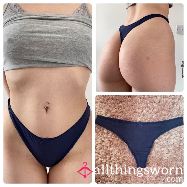 Student Worn Navy Blue Cotton Thong (buy One Get An Extra Pair For £2.50)