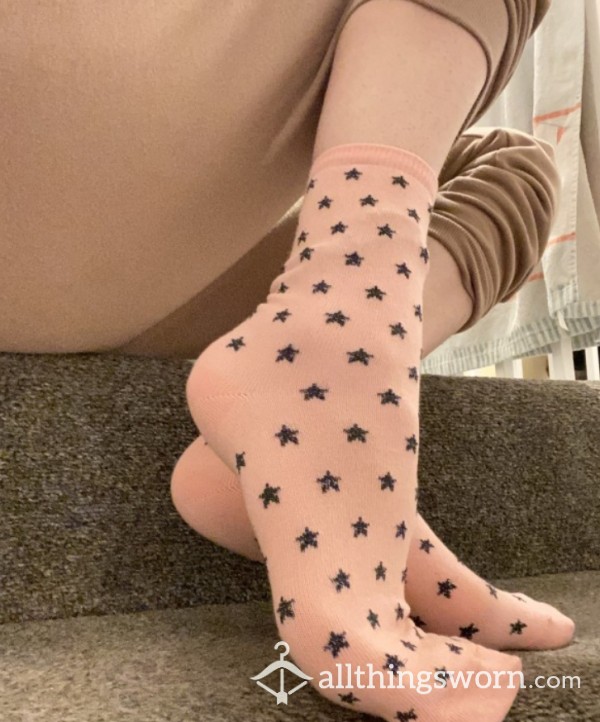 Student Worn Pink Star Socks