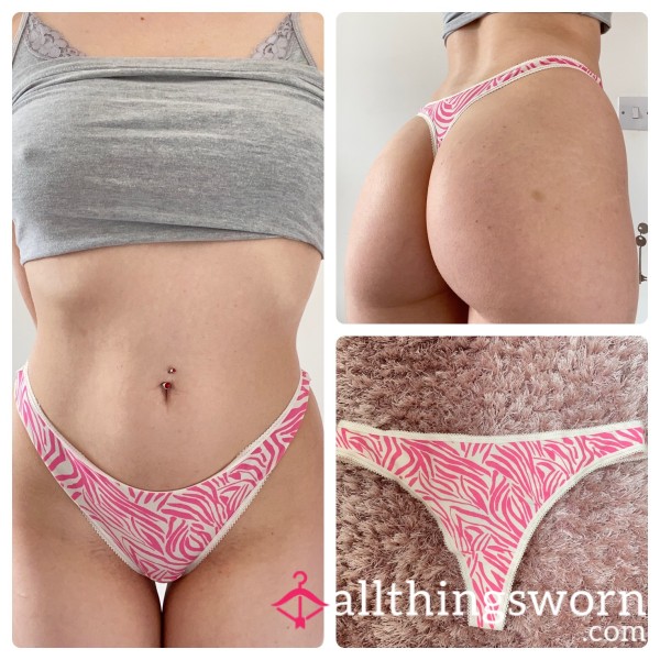 Student Worn Pink Zebra Print Cotton Thong (Buy One Get An Extra Pair For £2.50)