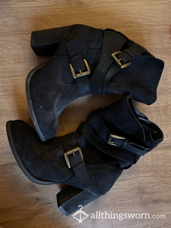 Suede Black Boots, Worn