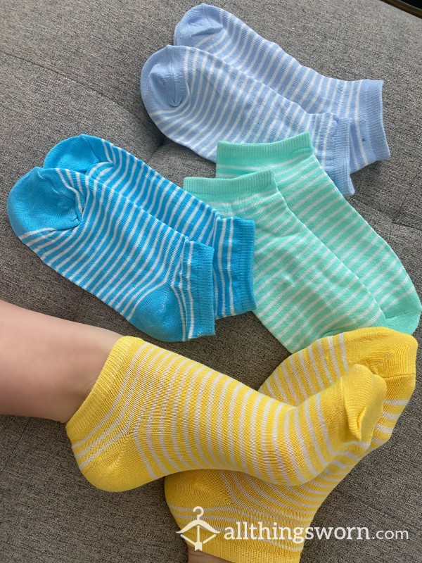 Sunshine Yellow | Pastel Blue | Sky Blue | Turquoise Green | Stripped Ankle Socks | Stinky, Smelly And Sweaty 👣 💙💚💛