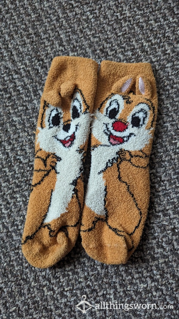 Super Cute Chip And Dale Fluffy Bed Socks!🧡🐿️