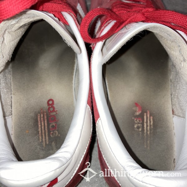 Super Dirty & Well Worn, No Socks Used, Feet Imprint & Stained Red Adidas Running Shoes Size 7