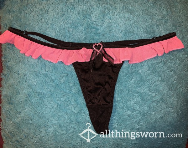 Super Girly Thong With Pink Skirt Tutu And Pink Diamanté Heart - Perfect For A Sissy Sub