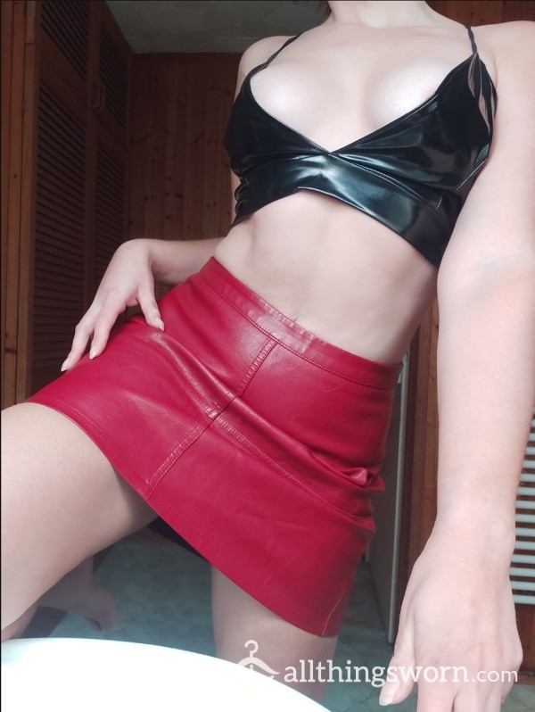 Super Hot Faux Leather Red Skirt Size 10