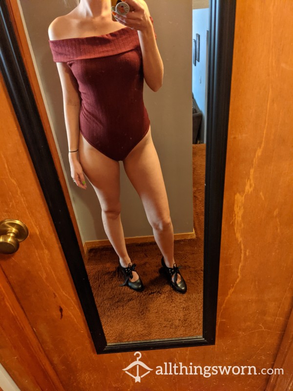 Super Sexy Off The Shoulder Maroon Body Suit