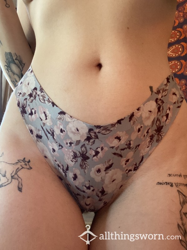 Super Soft/Smooth Silky Thong // Blue, Floral // 24hr Wear + Pics