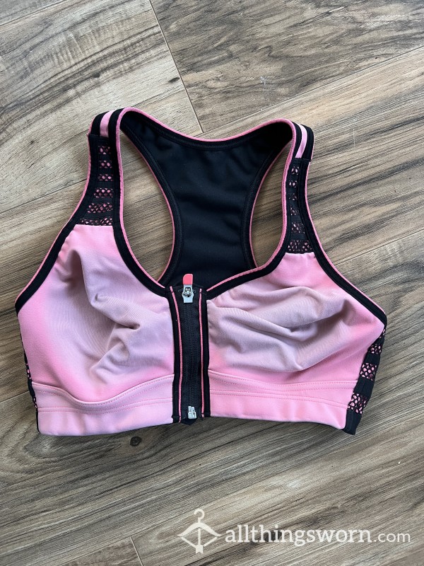 Super Worn Out Sports Bra With Front Zip And Racer Back