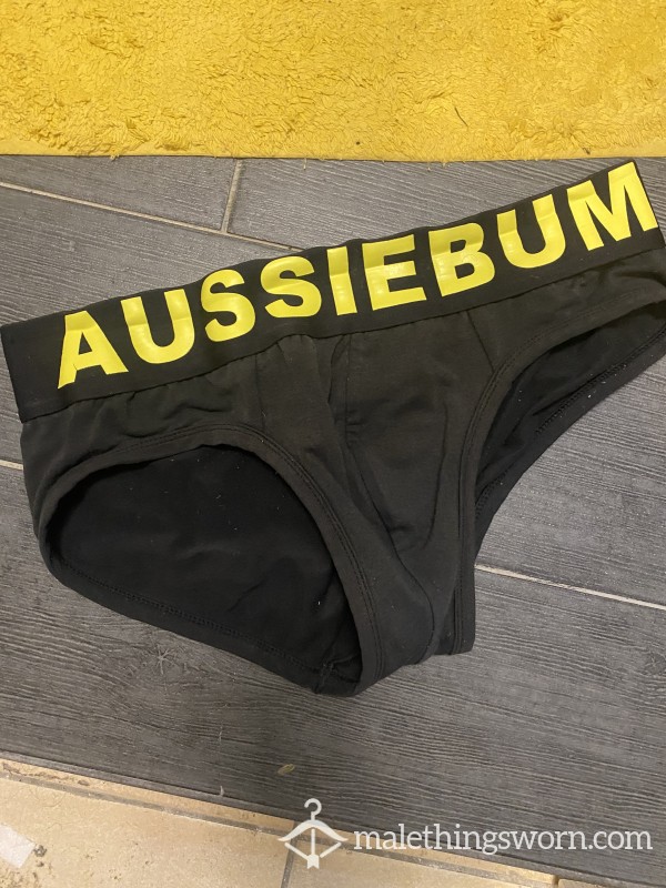 Black AussieBum Briefs (M) With Rubberised Logo Waistband