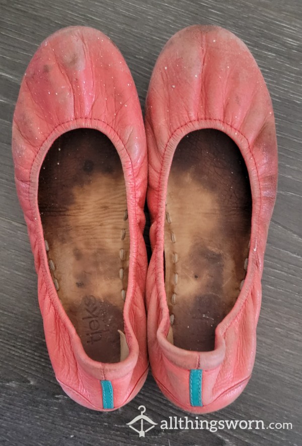 Sweaty Beat Up Red Leather Tiek Flats Filthy, Sweat And Ready