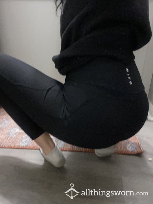 SOLD-Sweaty Black Gym Leggings (with Masturbation Session Right Before Shipping)