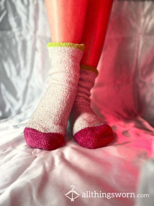 Fluffy Socks, VERY Worn, Eternally Grimy With My Foot Imprint 🤷🏼‍♀️