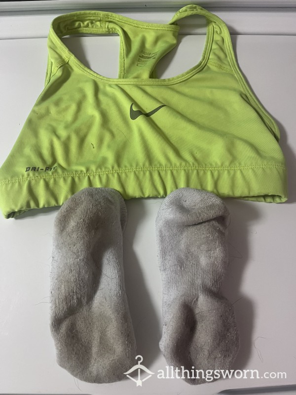 Sweaty NIKE Sports Bras And Socks From Workout