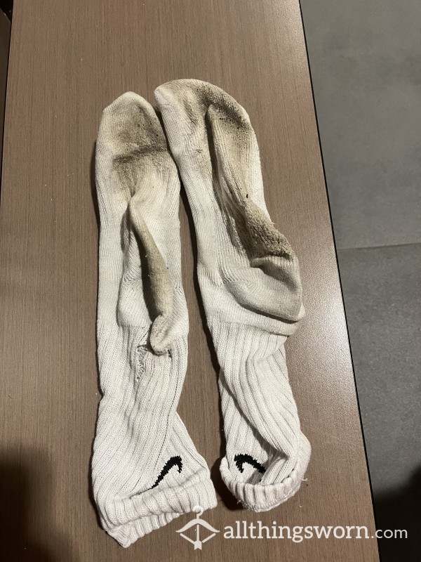 Sweaty, White Nike Socks With Holes