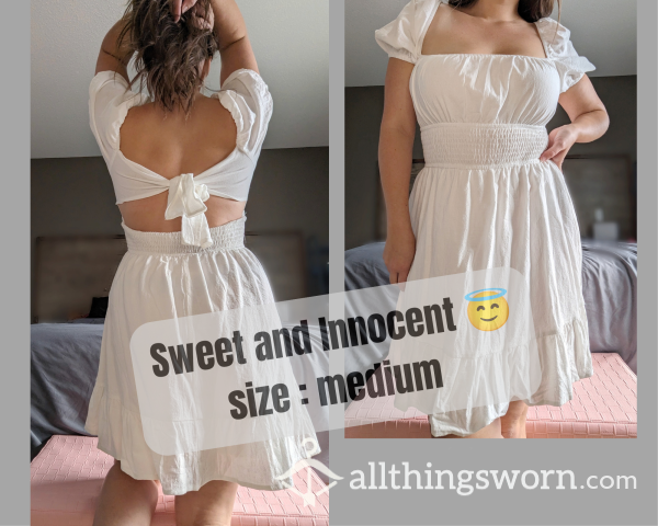 Sweet And Innocent White Dress With A Tie Back