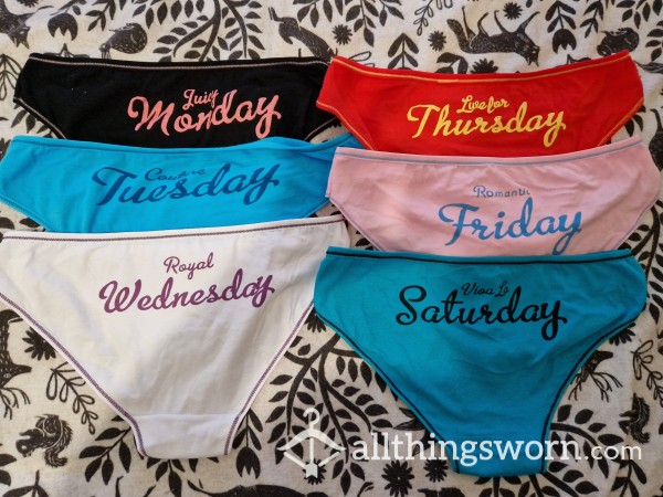 ✨️SPECIAL OFFER- ALL 6 PAIRS FOR £25...Sweet And Sexy Days Of The Week Cotton Panties. Each Pair 24hr Wear!