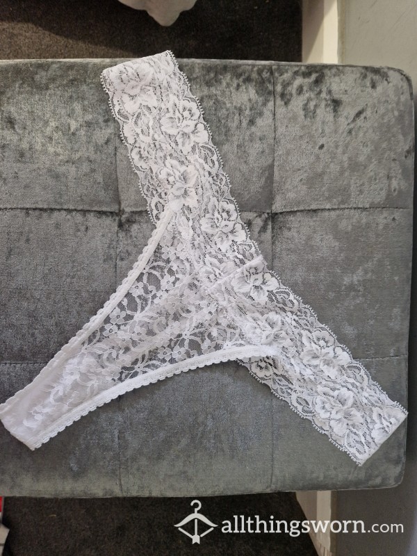 Sweet & Innocent White Lace Thong Worn By Larger Lady