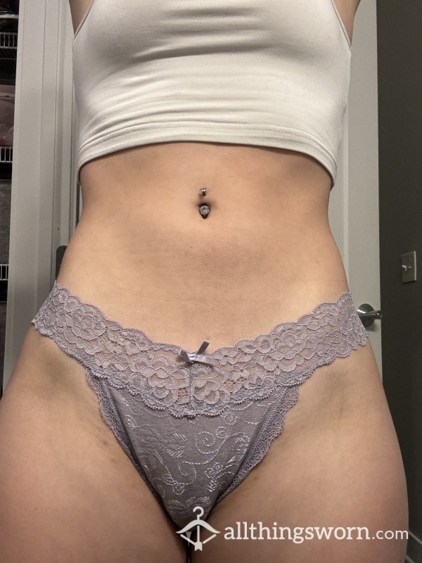 Sweet Light Purple Thong With Lace, Bow, And Silver Details (S)