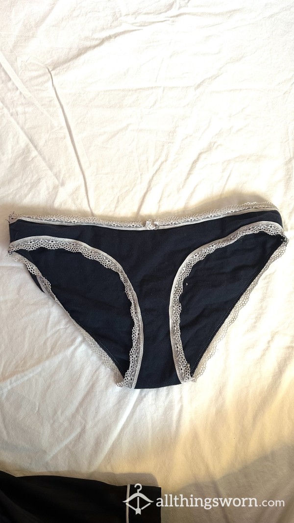 Navy White Lace Super Sweet Well Used Cotton Panties