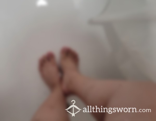 Taking A Hot Shower While I Show And Rub My Bare Naked Feet Against Each Other.
