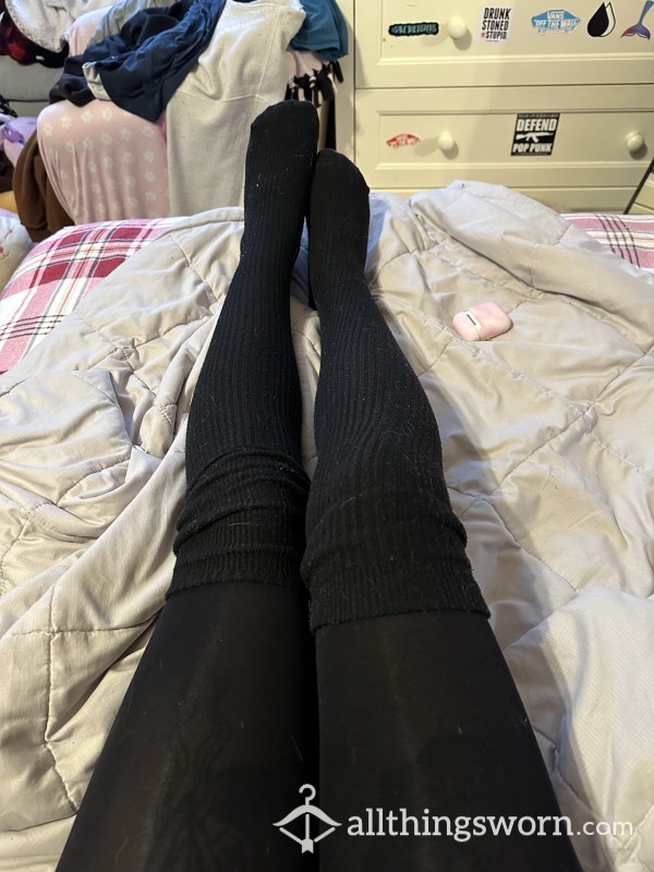 Taking My Black Thigh High Socks Off And Showing You My Tights