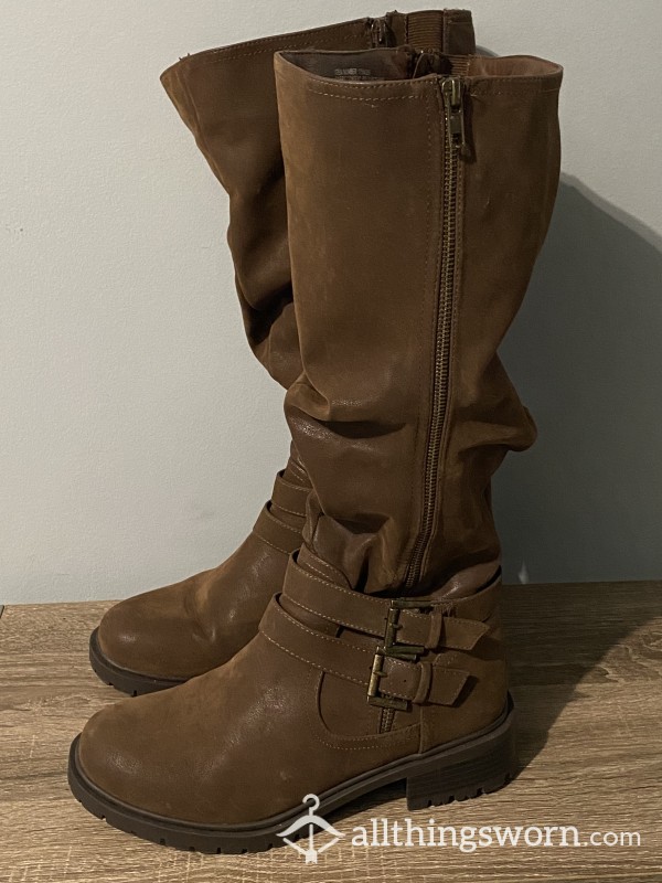 Tall Brown Suede-like Boots