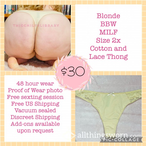 Tan Cotton And Lace Thong Worn By Blonde BBW MILF