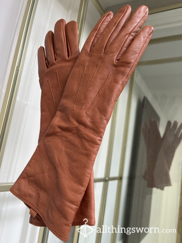 Tan Ladies Leather Gloves - Worn