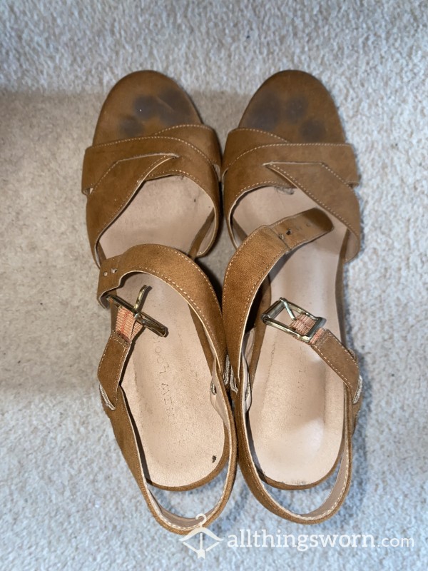 Tan Size 5 High Wedges Very Well Worn