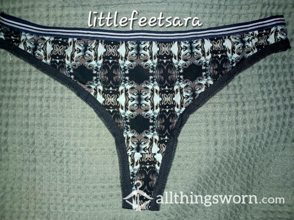 Teal And Black Abstract Pattern Soft Cotton Thong