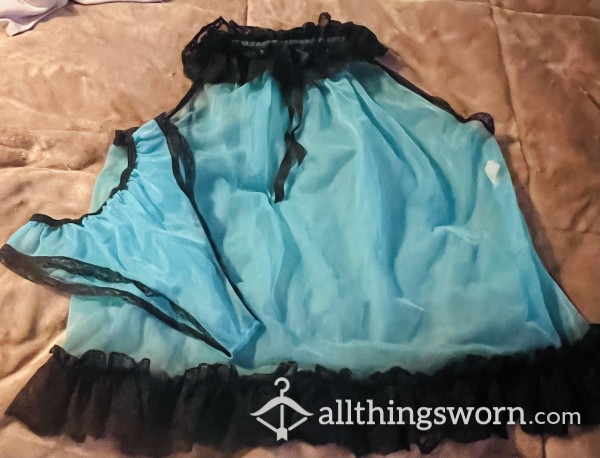 Teal And Black Lingerie Top And Panties