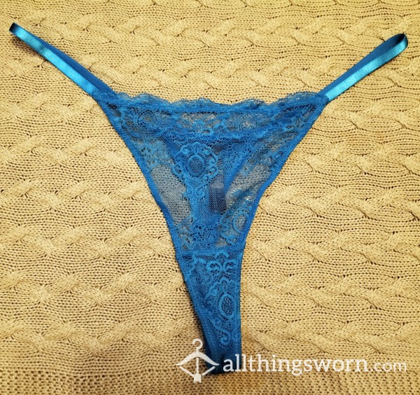 Teal Blue Lace Strappy Thong ....
