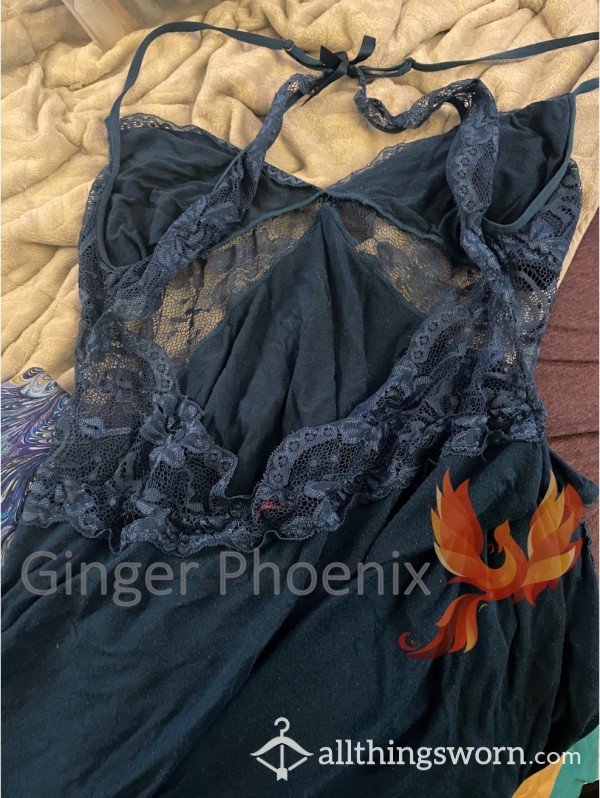 Teal Blue Neglige!  Worn, Slightly Stretched, Stained, And Lacy!  ;)  Size 18-20 Womens, XL - 2XL