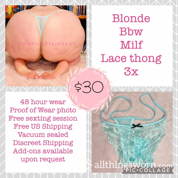 Teal Lace And String Thong Worn By Blonde, BBW MILF