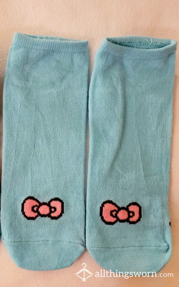Teal W/ Pink Bow Ankle Socks