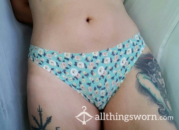 Teal With Flowers Nylon Thong🌸