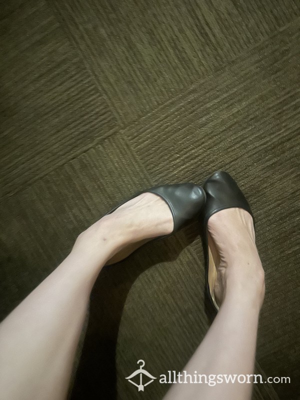 Teasing You With My Black Leather Flats