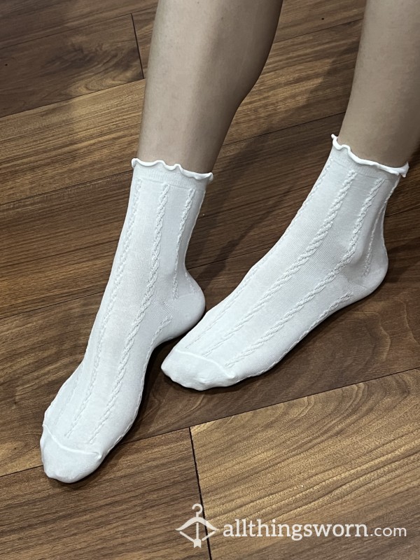 Textured White Crew Socks Oo2