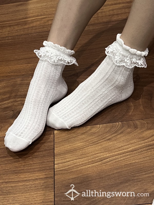 Textured White Crew Socks Oo6