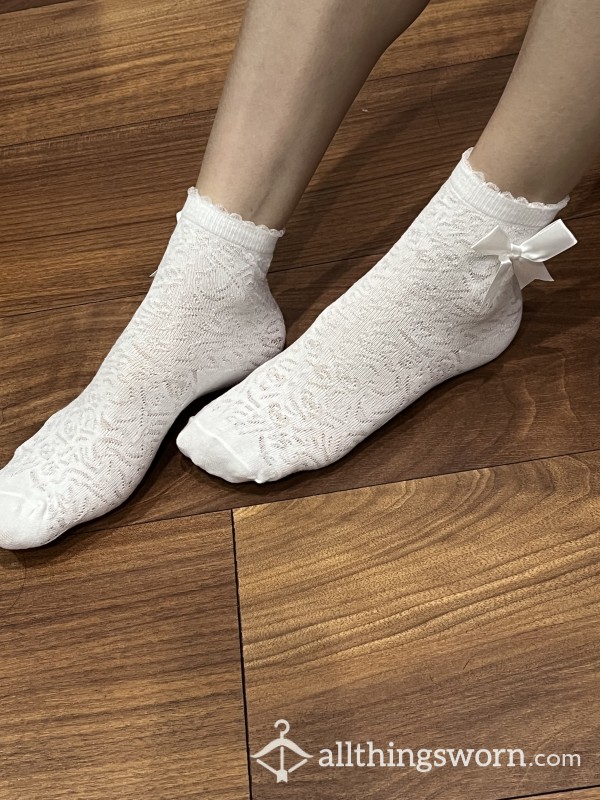Textured White Crew Socks Oo9