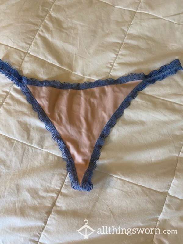The Cutest Pink And Blue Lace Cotton Thong