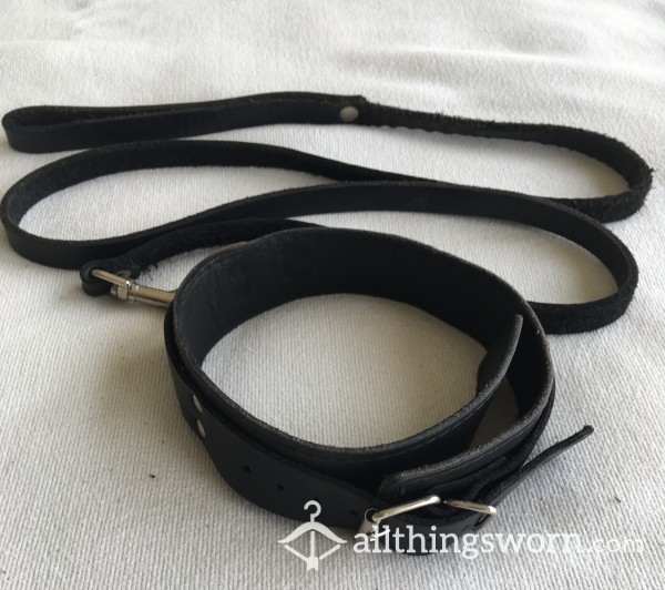 SOLD Thick Black Leather Slave Collar & Leash