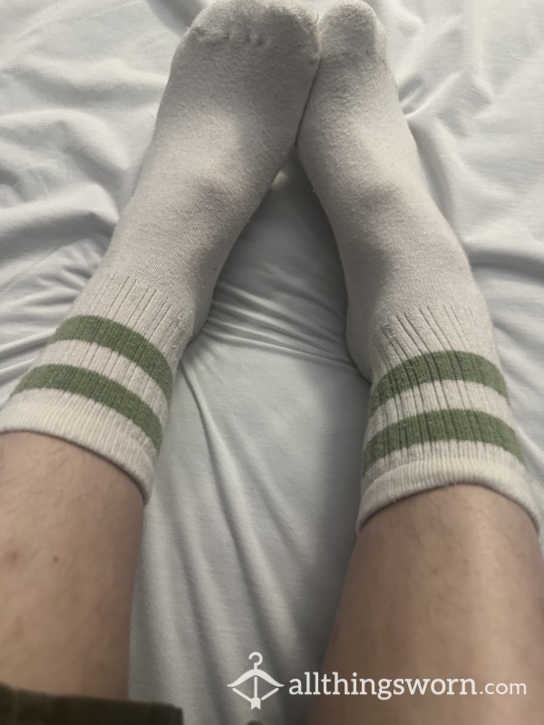 Thick Cotton Ankle Socks Green Stripes