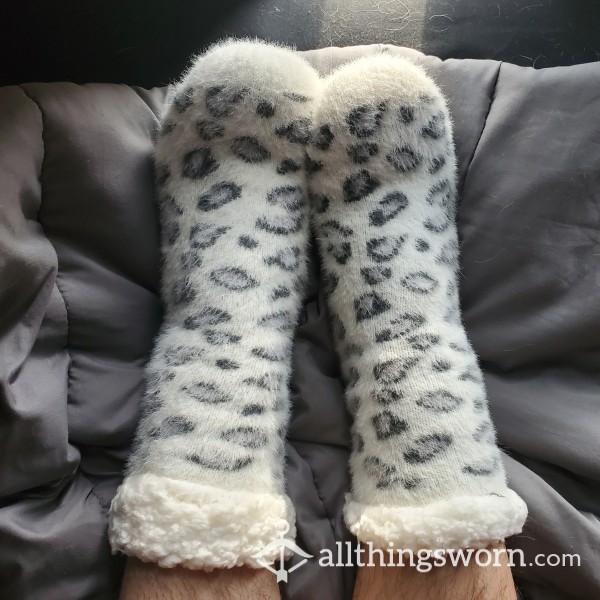 Thick Fuzzy Cheetah Print Socks ☁️🤍